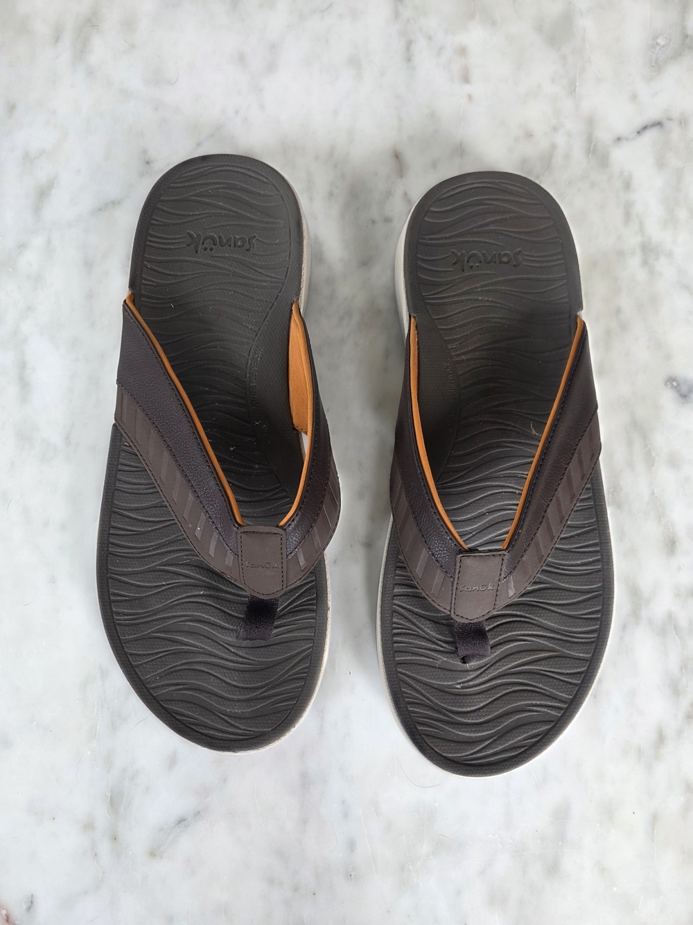 Men's Sanuk Brown Flip-Flop Sandals with Orange Accent